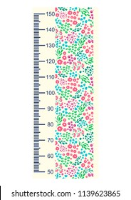 Growth meter, flower pattern, children's height measurement . Vector illustration.