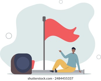 growth metric analysis concept, smart businessman using measuring tape to measure and analyze distance from target flag..flat design.illustration with people.