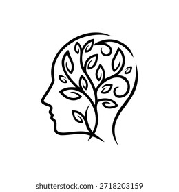 Ícone Da Cabeça Humana Da Árvore Cerebral Da Mentalidade Do Crescimento
