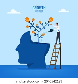 growth mindset concept, businessman watering head symbol