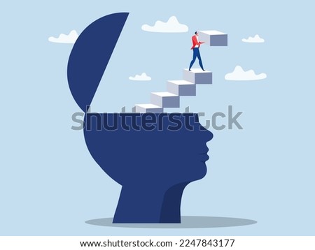 Growth mindset development. businessman builds growth ladder  or  stairs  new successful life.vector