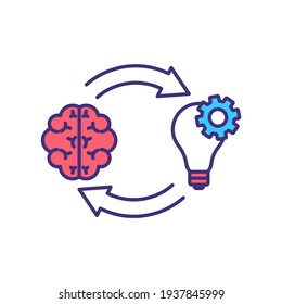 Growth mindset development RGB color icon. Mind skills. Self-awareness. Mental performance improvement. Brains and talent connection. Increasing creative intelligence. Isolated vector illustration