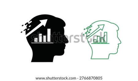 Growth mindset and fixed mindset illustrated with head profiles and charts