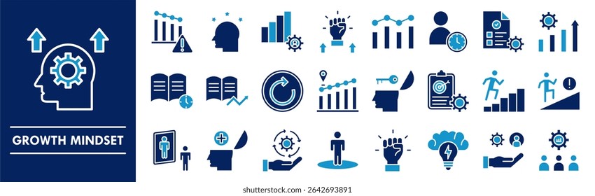 Growth Mindset icon collection set. Containing design mindset, growth, success, improvement, development