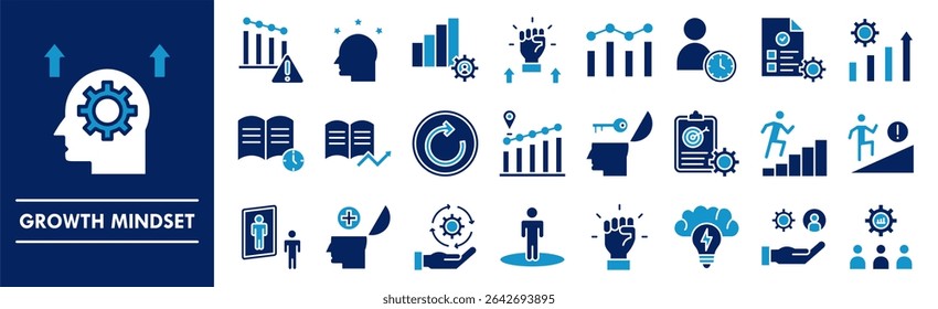 Growth Mindset icon collection set. Containing design mindset, growth, success, improvement, development