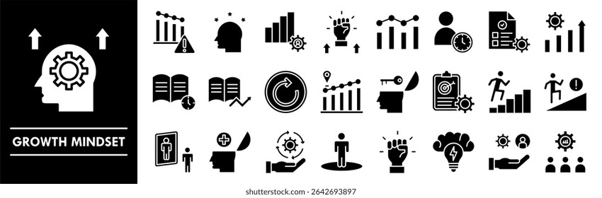 Growth Mindset icon collection set. Containing design mindset, growth, success, improvement, development