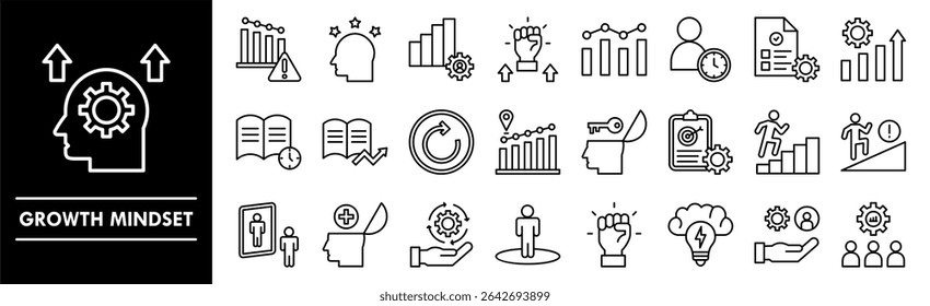 Growth Mindset icon collection set. Containing design mindset, growth, success, improvement, development