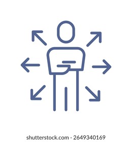 Growth mindset icon, minimal human development symbol showing personal progress, learning direction, capability expansion, career advancement and skills improvement flat vector illustration.