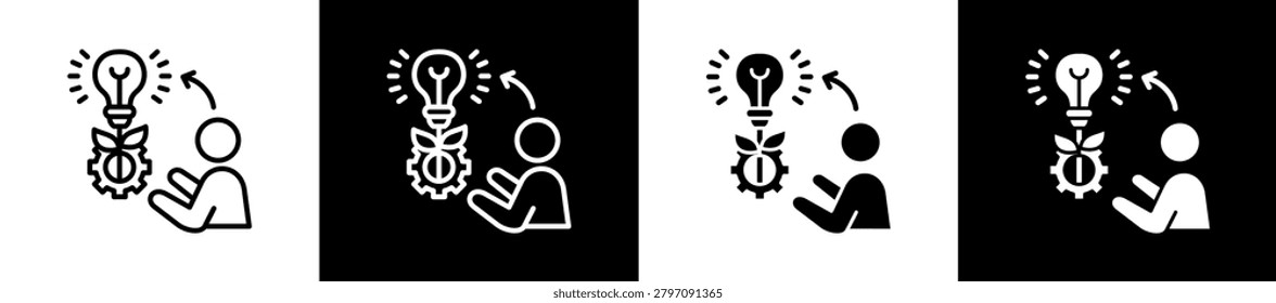 Growth Mindset Icon In Outline And Glyph Styles With Black And White Variations