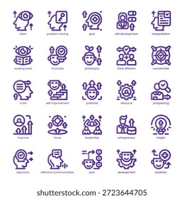 Growth Mindset Icon Pack für Ihre Website, Handy, Präsentation und Logo-Design. Wachstum Mindset Icon Linie grundlegende Farbgestaltung. Vektorgrafik-Illustration und bearbeitbarer Strich.