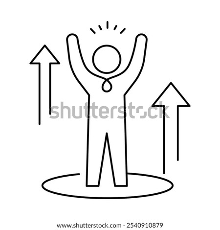 Growth Mindset Icon – Upward Arrows with a Person, Representing Self-Improvement, Continuous Learning, and Personal Development