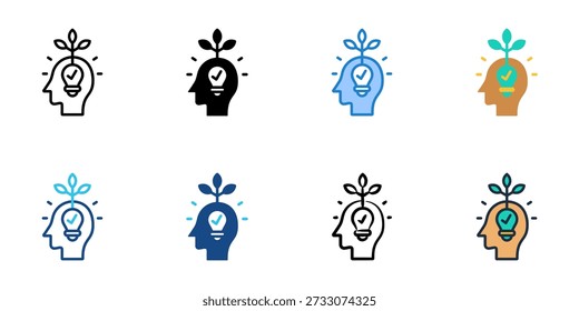 Growth Mindset icons set multiple style collection. Editable stroke 
