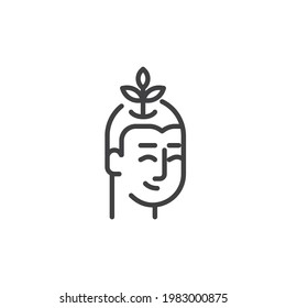 Growth mindset line icon. linear style sign for mobile concept and web design. Human head with plant outline vector icon. Symbol, logo illustration. Vector graphics
