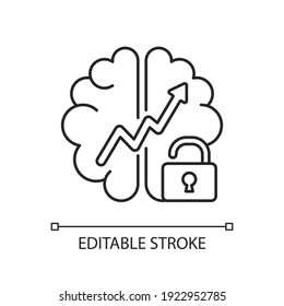 Growth mindset linear icon. Creative thinking idea. Brainstorm and teamwork. Broadening horizons. Thin line customizable illustration. Contour symbol. Vector isolated outline drawing. Editable stroke
