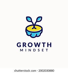 Growth mindset logo plant brain symbol design forward thinking illustration