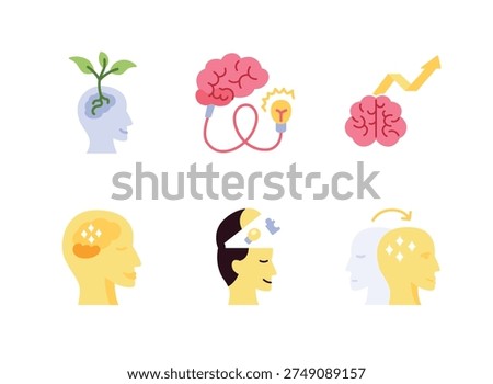 Growth Mindset and Personal Development Illustration Set with Curiosity, Brain Learning and Mindset Shift Concepts
