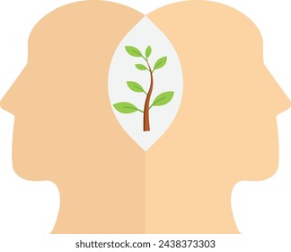 growth mindset, self-esteem, personal development, profile of human head and plant stem, cognitive psychology or psychiatry concept, mental health, positive thinking, flat vector illustration