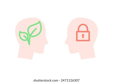 Growth mindset vs fixed mindset image. Clipart image isolated on white background