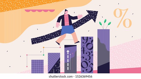 Growth modern abstract concept vector illustration. Increased economical percent rate measurement in real gross domestic product. Successful business person profit management and development strategy.