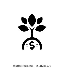 Growth of money. Business people invest money. Financial success, money grows. coin illustration with plants, black white design