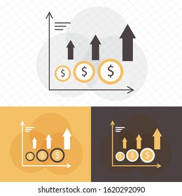 Growth Money Icon flat design with brown and yellow color