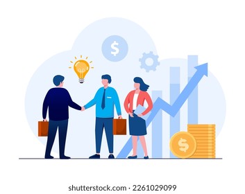 Growth money investment, business people, passive income concept, investing, flat vector illustration for banner