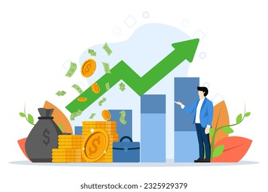 Growth money investment, entrepreneur, passive income concept, investment, growth investment and savings bank, passive income profit metaphor idea flat vector illustration on a white background.