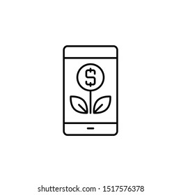 growth, money, mobile line icon on white background