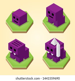 Growth of monster style 3d pixelate isometric vector