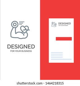 Growth, Muscle, Heart, Beat Grey Logo Design and Business Card Template. Vector Icon Template background