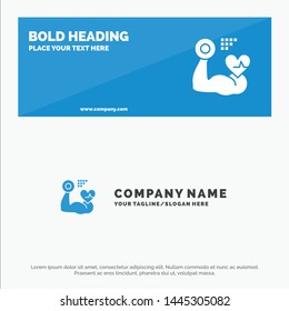 Growth, Muscle, Heart, Beat SOlid Icon Website Banner and Business Logo Template