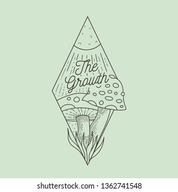 The growth. mushroom vintage badge. - Vector