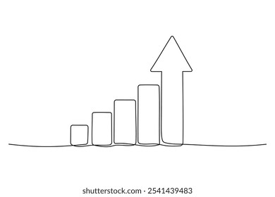Growth one continuous line illustration. Hand drawn sketch, graph with arrow. Financial success graphic