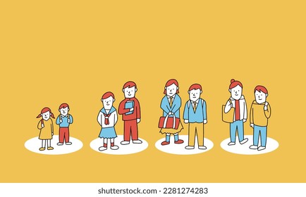Growth of people from elementary school student until university student.