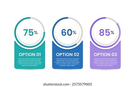 Growth percentage infographic 3 options for business management, Presentation, Strategy, Planning and Analysis. Vector illustration.
