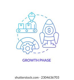Icono de concepto de gradiente azul de fase de crecimiento. Mejora. Desarrollo empresarial. Etapa del ciclo de vida del producto idea abstracta ilustración de línea delgada. Dibujo de contorno aislado. Se usa una fuente Myriad Pro-Bold