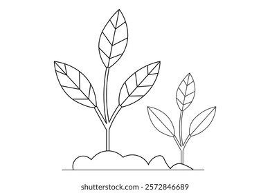 Growth Plant continuous one line art and isolated outline minimalist design With white Background 

