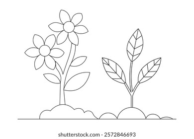 Growth Plant continuous one line art and isolated outline minimalist design With white Background 

