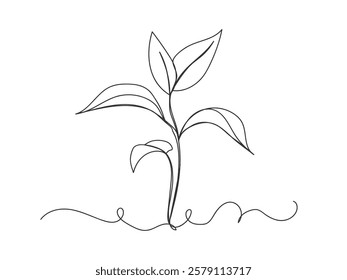 Growth plant continuous one line art isolated vector illustration on white background.