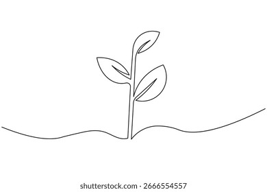 Growth plant continuous one line drawing on white background