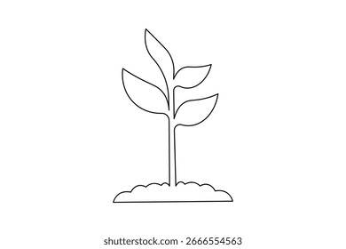 Growth plant continuous one line drawing on white background