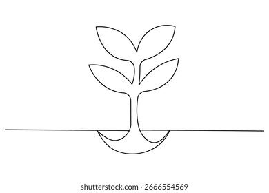 Growth plant continuous one line drawing on white background