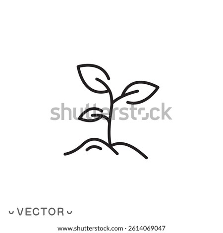 growth plant icon, environment concept, line flower leaf, nature, seedling in the soil, thin line symbol isolated on white background, editable stroke eps 10 vector illustration