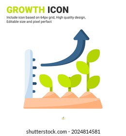 Growth plant icon vector with flat color style isolated on white background. Vector illustration graph sign symbol icon concept for digital farming, farm, industry, agriculture, apps and project