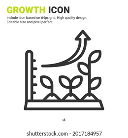 Growth plant icon vector with outline style isolated on white background. Vector illustration graph sign symbol icon concept for digital farming, farm, industry, agriculture, apps and all project
