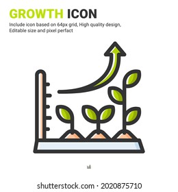 Growth plant icon vector with outline color style isolated on white background. Vector illustration graph sign symbol icon concept for digital farming, farm, industry, agriculture, apps and project
