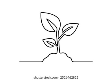 Growth plant processing continuous one line drawing and simple isolated outline vector design