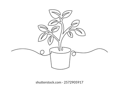 Growth plant processing  continuous one line drawing  of Isolated outline vector illustration