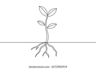 Growth plant processing  continuous one line drawing  of Isolated outline vector illustration