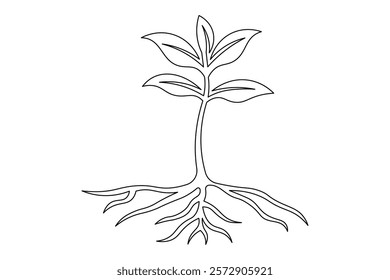 Growth plant processing  continuous one line drawing  of Isolated outline vector illustration
